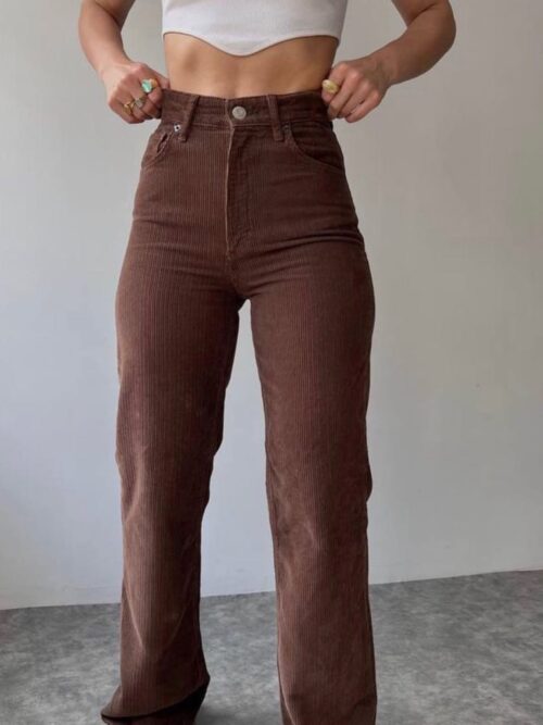 Brown Velvet Wide Leg Pants