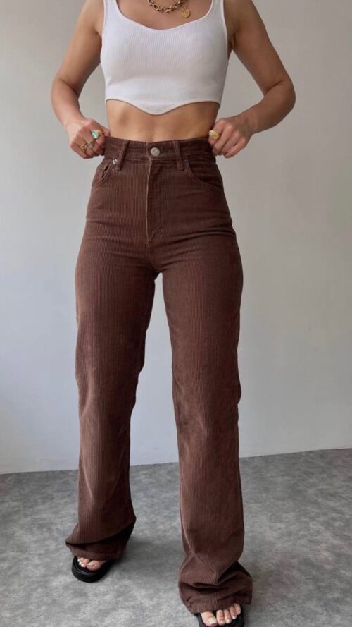74162E12-86CF-41F5-A1B8-A0213E40152C Brown Velvet Wide Leg Pants