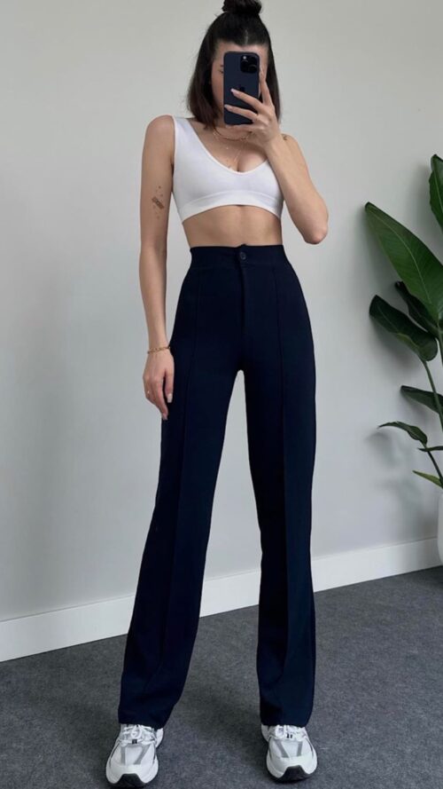 Navy High Waist Trousers