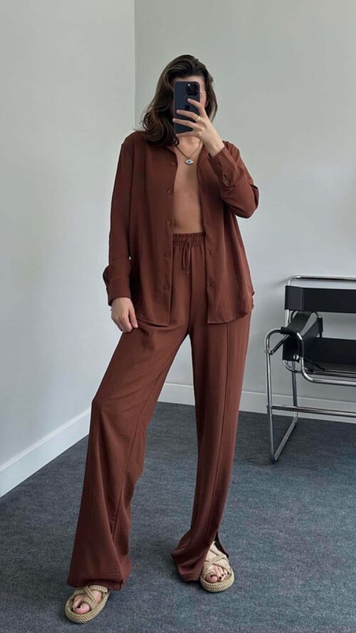 Lindea Aerobin Brown Shirt Set