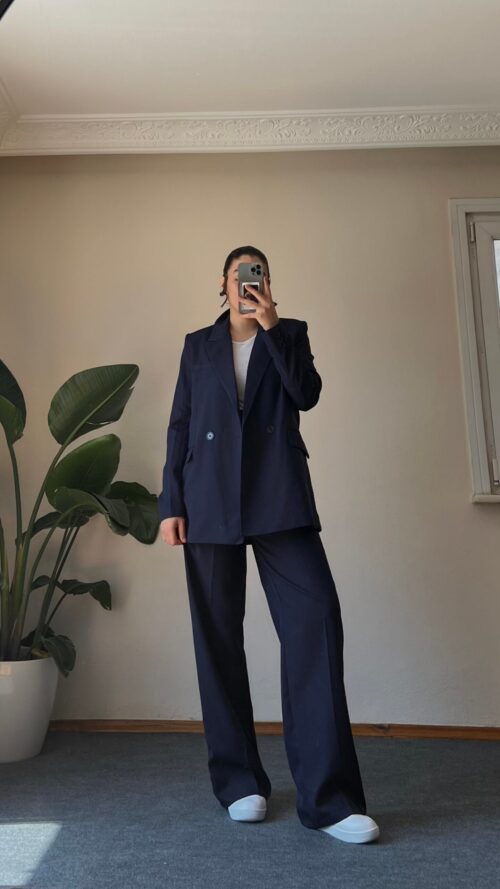 Navy Palazzo Trousers Set