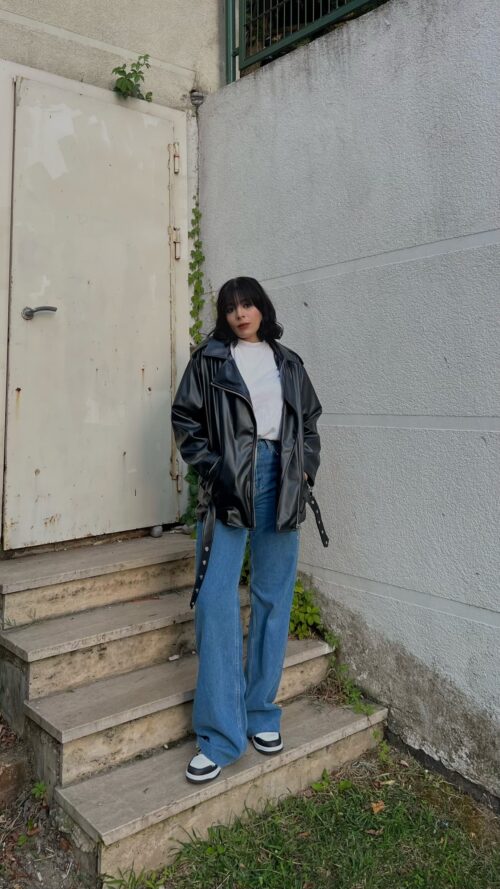 Oversize Black Biker Leather Jacket