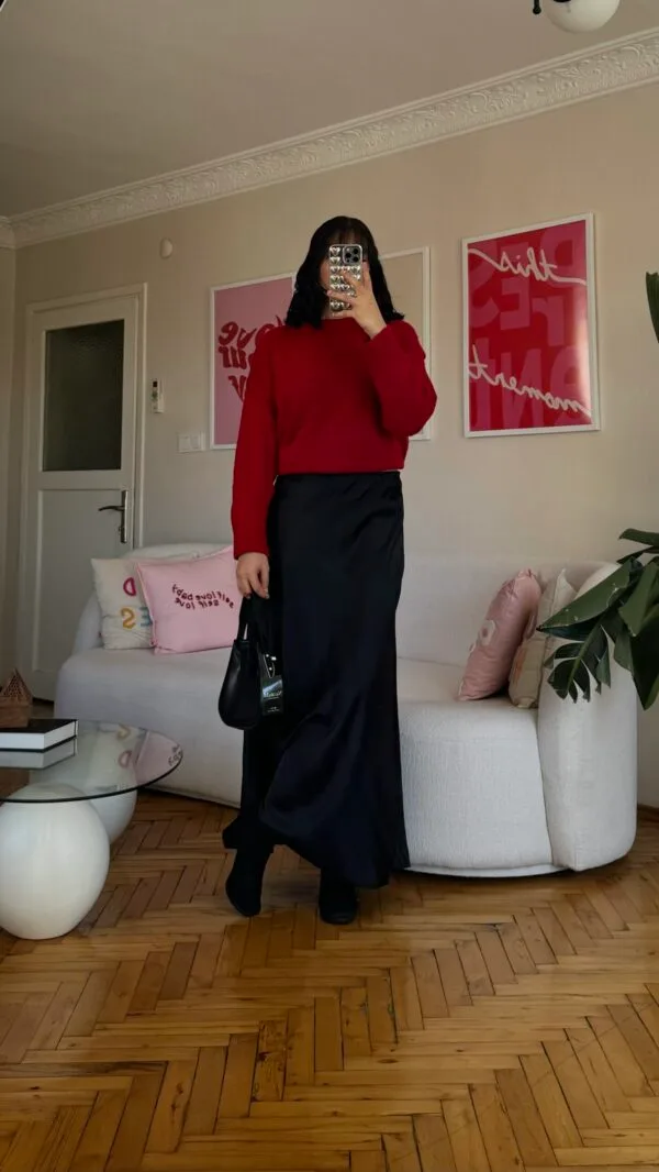 Bella Black Satin Long Skirt
