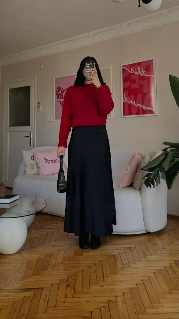 Bella Black Satin Long Skirt