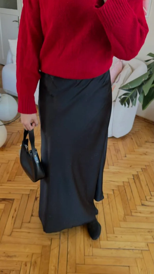 Bella Black Satin Long Skirt