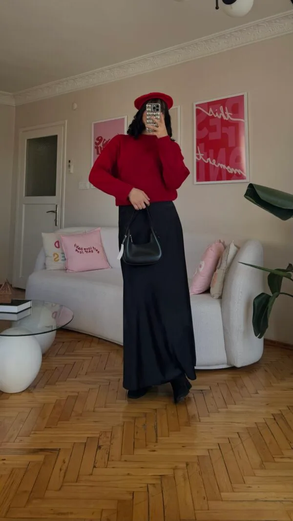 Bella Black Satin Long Skirt