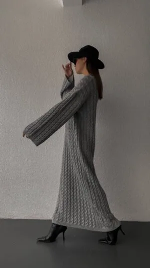 Dark Grey Cotton Knitwear Dress