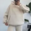3 Thread Oversize Beige Tracksuit Set With Hood