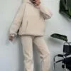 3 Thread Oversize Beige Tracksuit Set With Hood