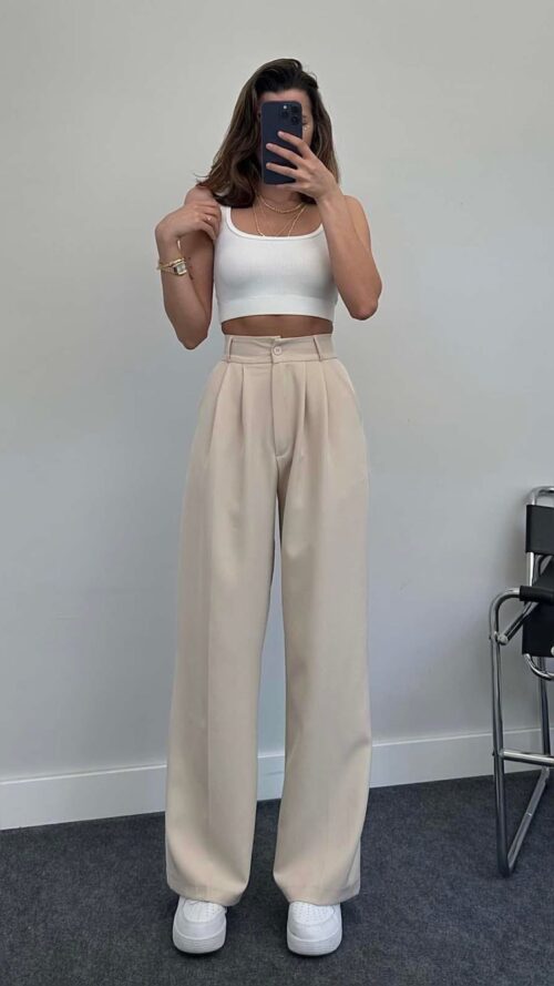 Pablo Beige Palazzo Trousers