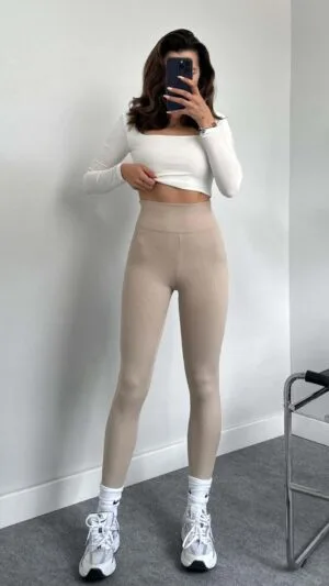 High Waist Beige Leggings