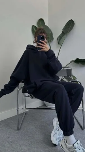 Move Oversize Navy Blue Hoodie Set