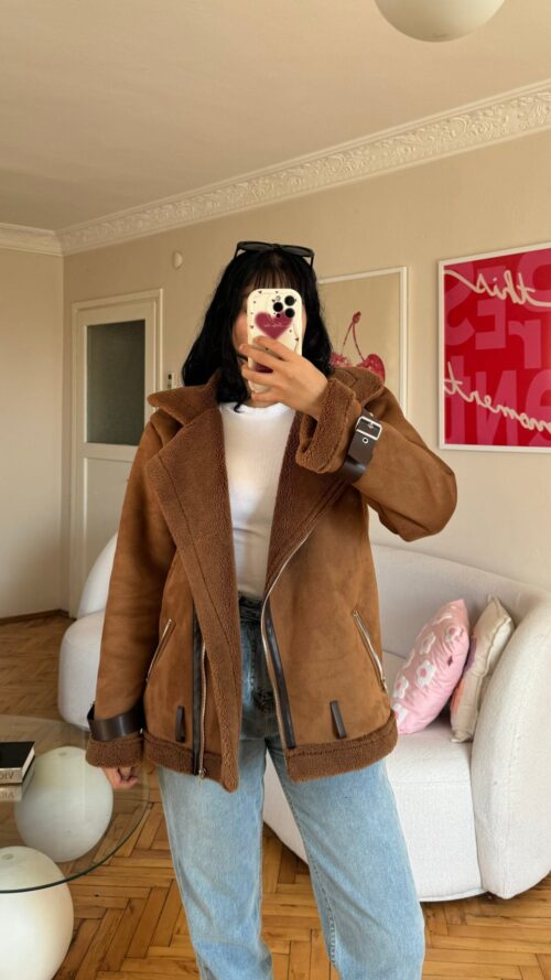 Annah Suede Furry Brown Jacket