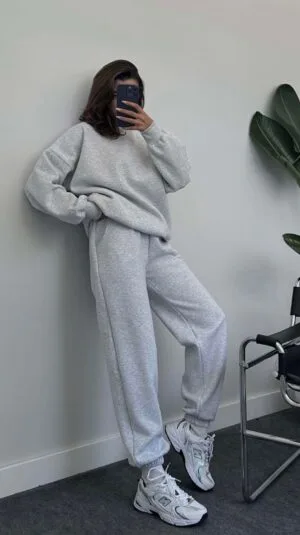 Ligh Grey Oversize Tracksuit Set ( 3 Thread )