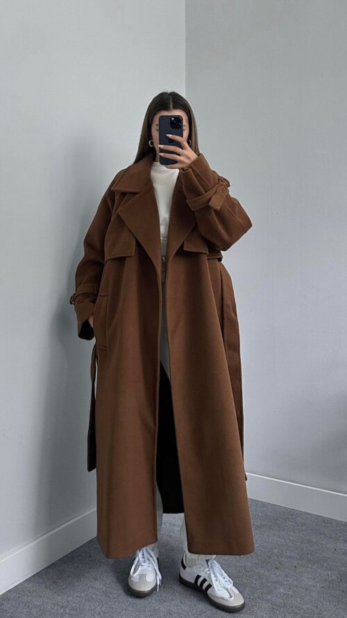 Oversize Alaho Coffee Brown Belted Coat