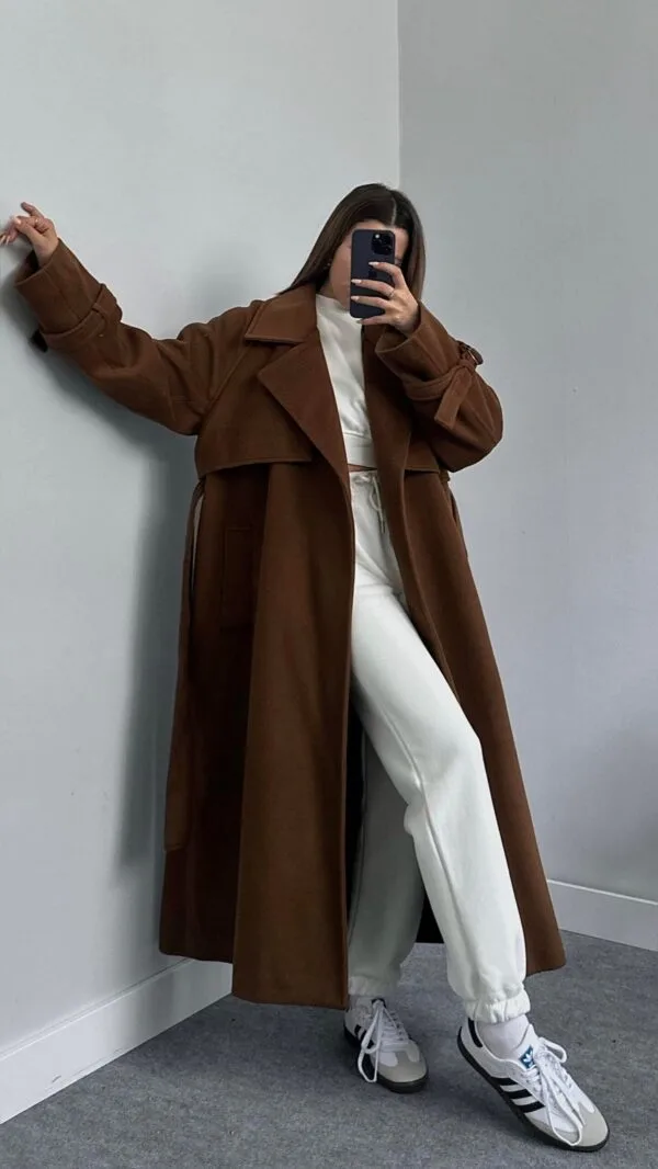 Oversize Alaho Coffee Brown Belted Coat