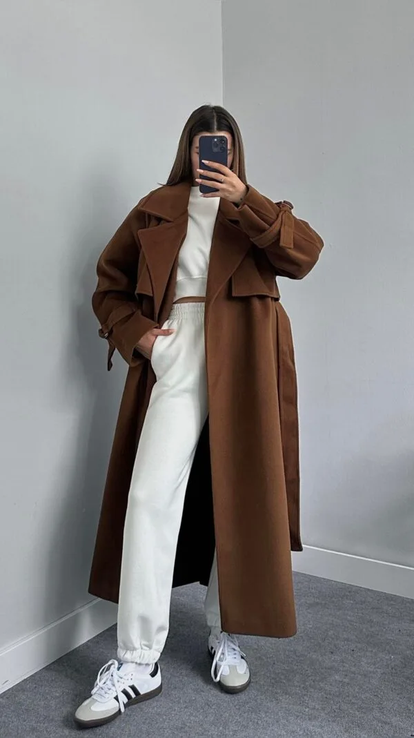 Oversize Alaho Coffee Brown Belted Coat