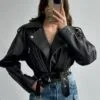 Bigu Belted Black Leather Jacket