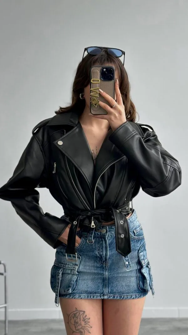 Bigu Belted Black Leather Jacket