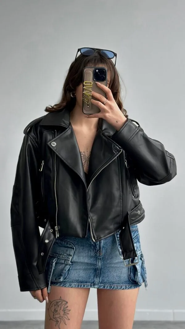 Bigu Belted Black Leather Jacket