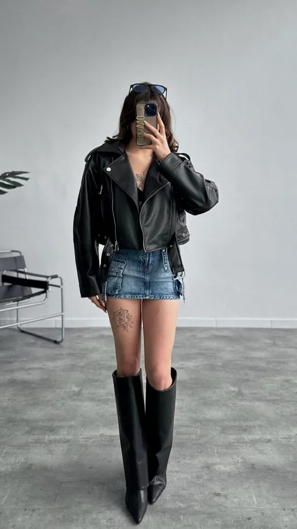 Bigu Belted Black Leather Jacket