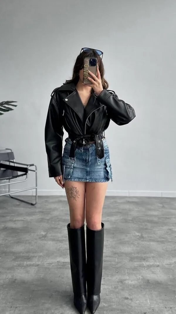 Bigu Belted Black Leather Jacket