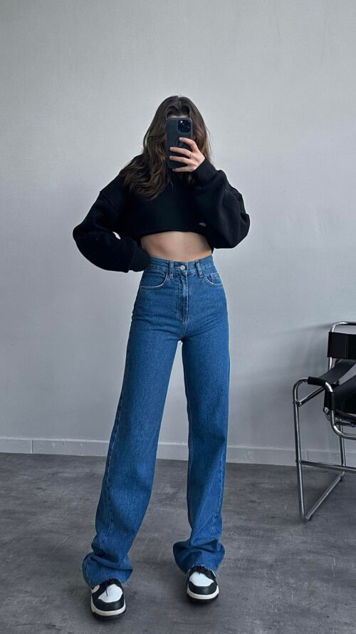 Ultra High Waist Blue Palazzo Jean