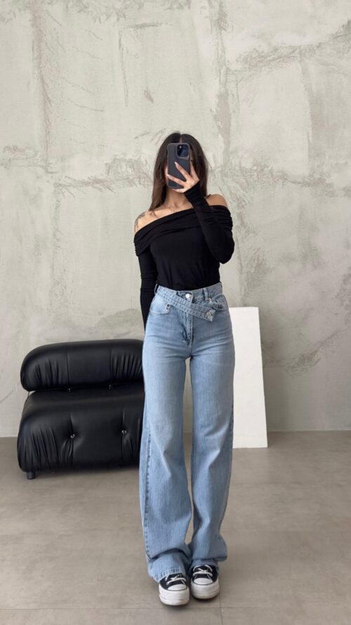 Retro Light Blue Belted Jean