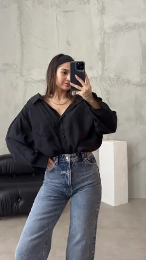 Crisse Black Tensel Oversize Shirt