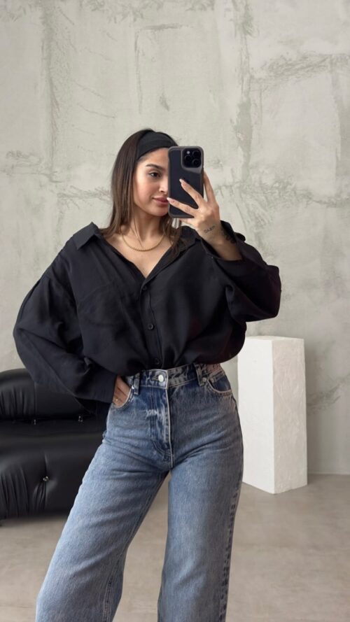 Crisse Black Tensel Oversize Shirt