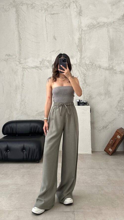 Krisy Khaki Basic Palazzo Trousers