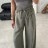 Krisy Khaki Basic Palazzo Trousers