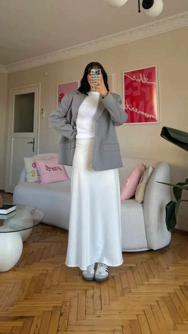 Bella White Satin Long Skirt