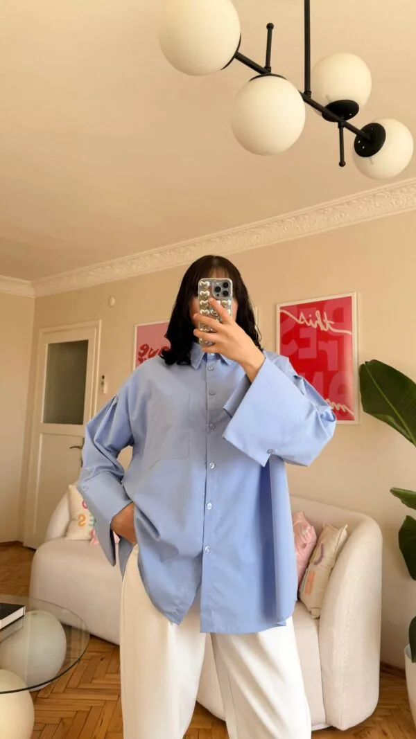 Wide Cuffled Sky Blue Shirt
