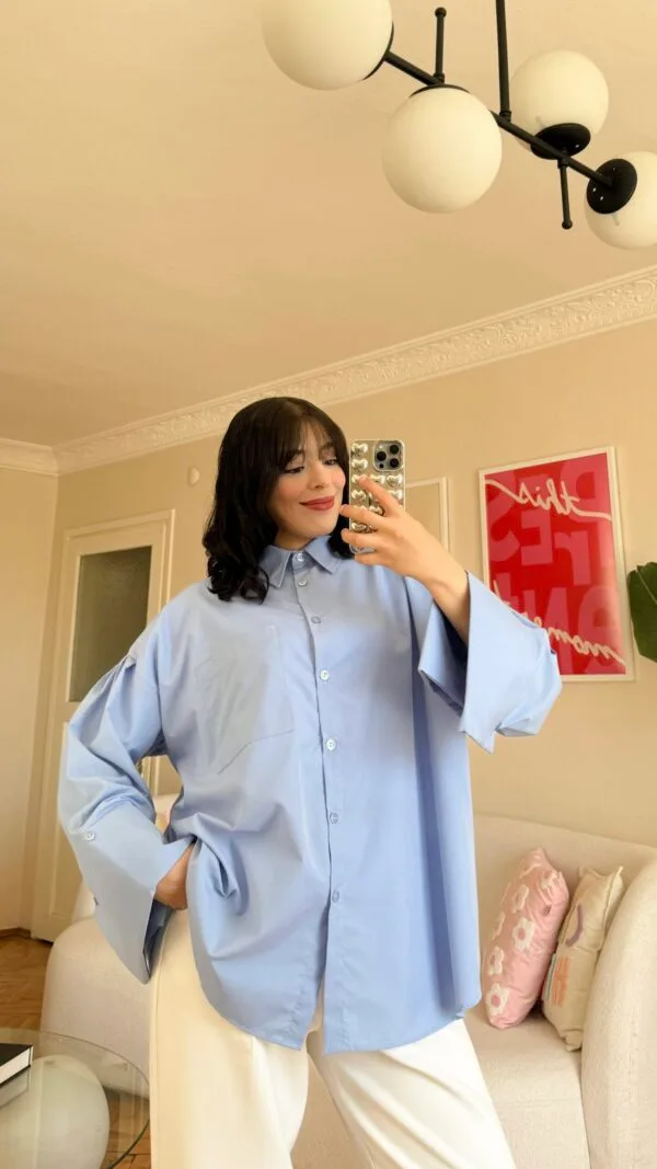 Wide Cuffled Sky Blue Shirt
