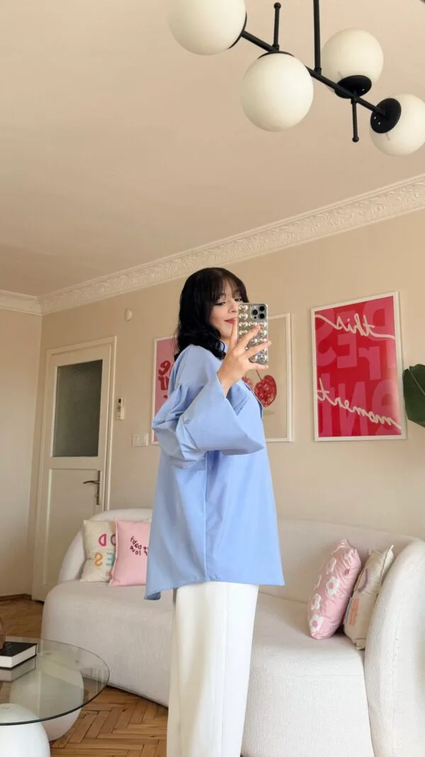 Wide Cuffled Sky Blue Shirt