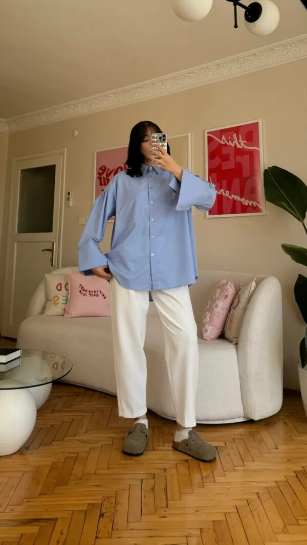 Wide Cuffled Sky Blue Shirt