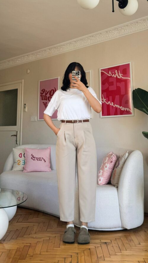 Massimo Ultra High-Waist Beige Trousers