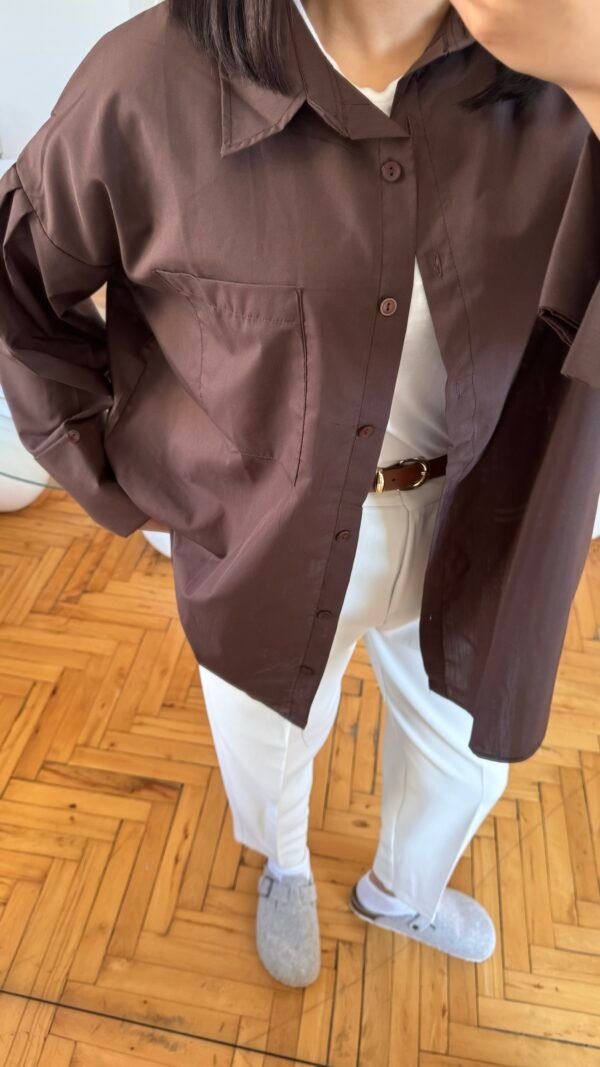 Wide Cuffled Dark Brown Shirt