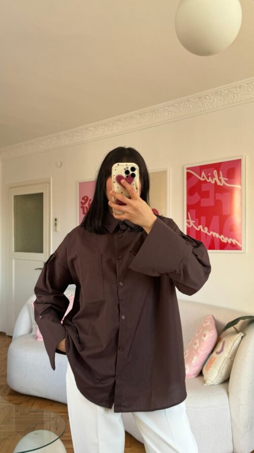 img_2510 Wide Cuffled Dark Brown Shirt