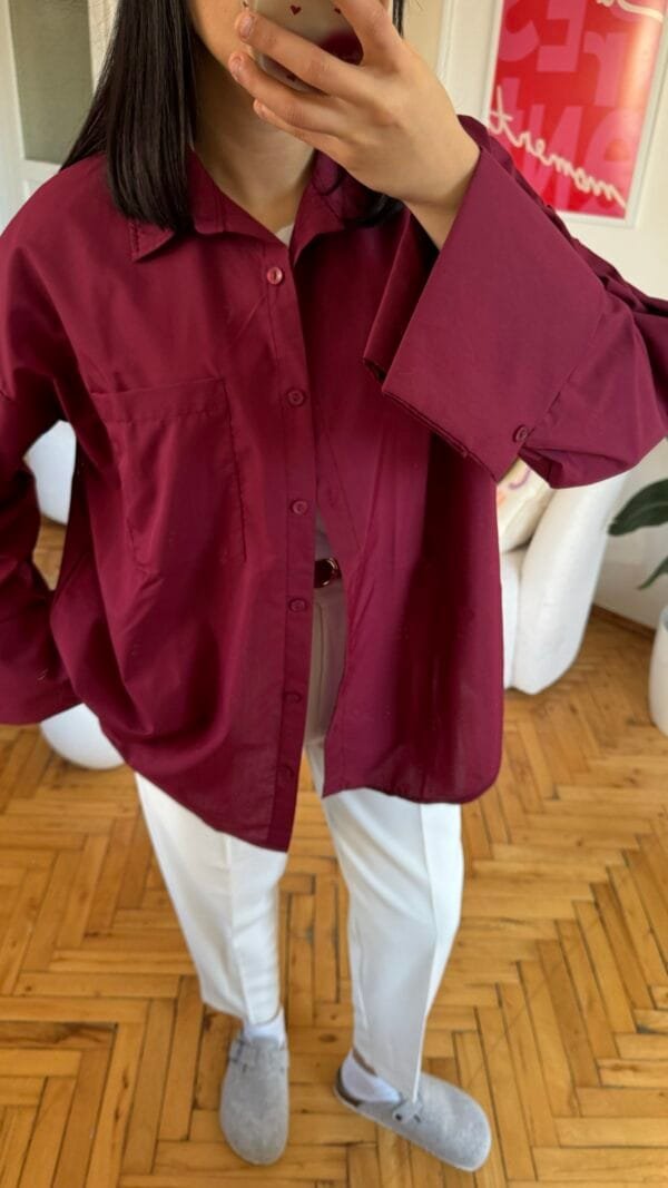 Wide Cuffled Burgundy Shirt