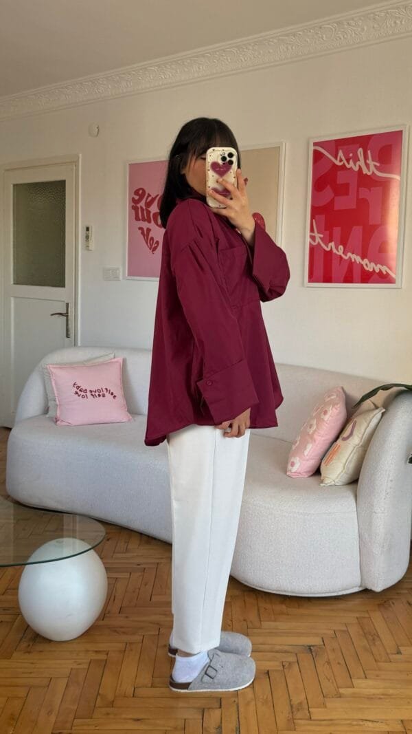 Wide Cuffled Burgundy Shirt