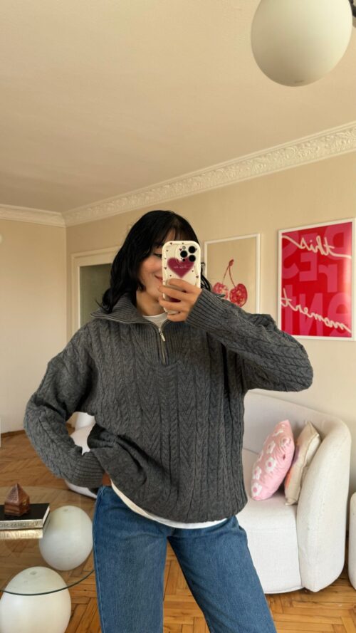 Grace Dark Grey Zippered Sweater