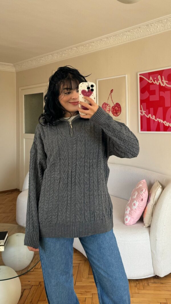 Grace Dark Grey Zippered Sweater