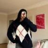Mng Baklava Patterned Navy Blue Sweater