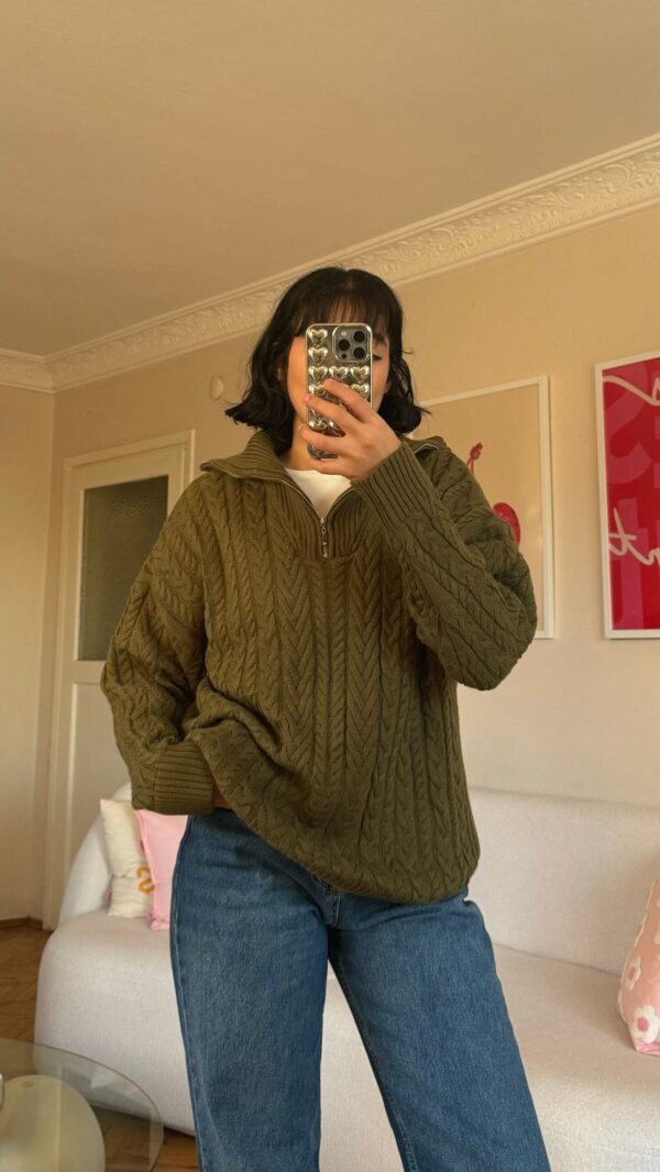 Grace Khaki Zippered Sweater