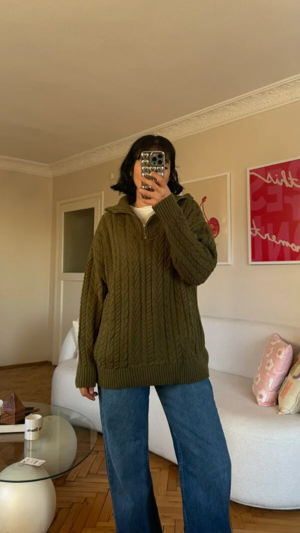 Grace Khaki Zippered Sweater