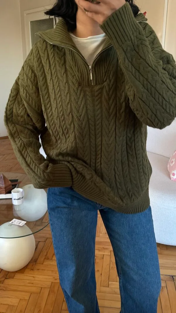 Grace Khaki Zippered Sweater