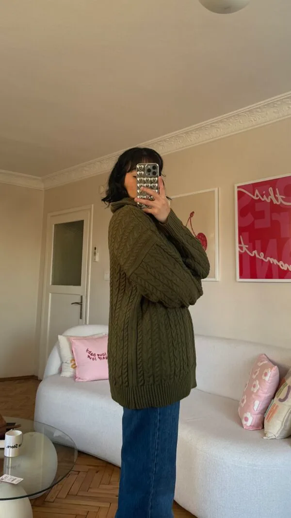 Grace Khaki Zippered Sweater