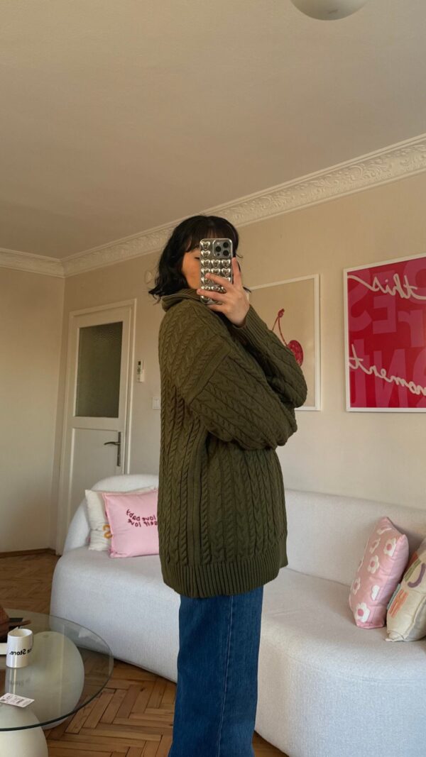 Grace Khaki Zippered Sweater